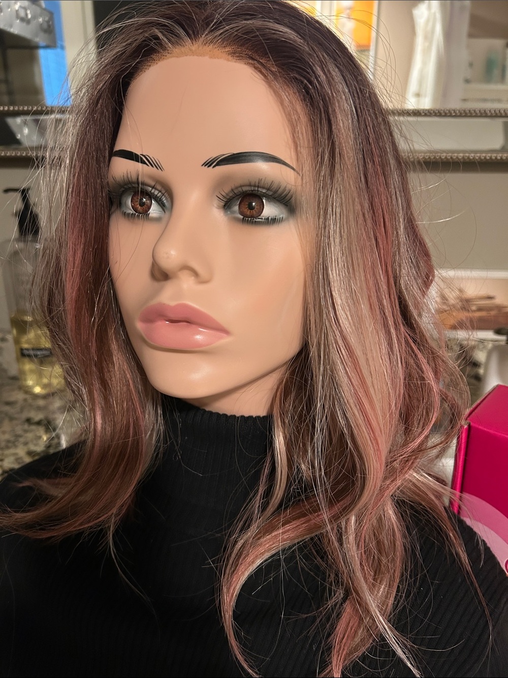Chelsea Smith Crowns Rose Brown Women's Fashion Wig - Soft Pink Highlights
